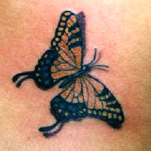 Red blue butterfly tattoo